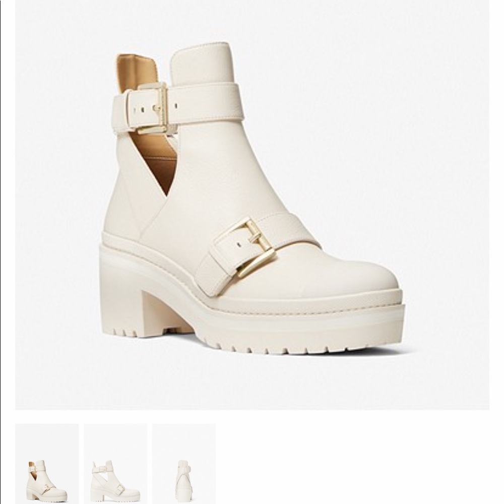 Size 9, Michael Kors Corey Leather Cutout Boot in White.